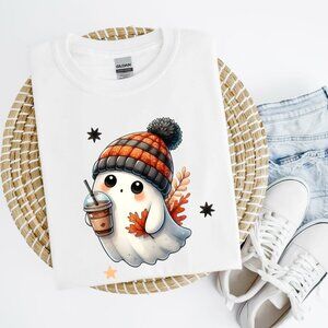 Fall Leaf Ghost Halloween Spooky Season Fall Party Fan Gift Graphic T-Shirt 05